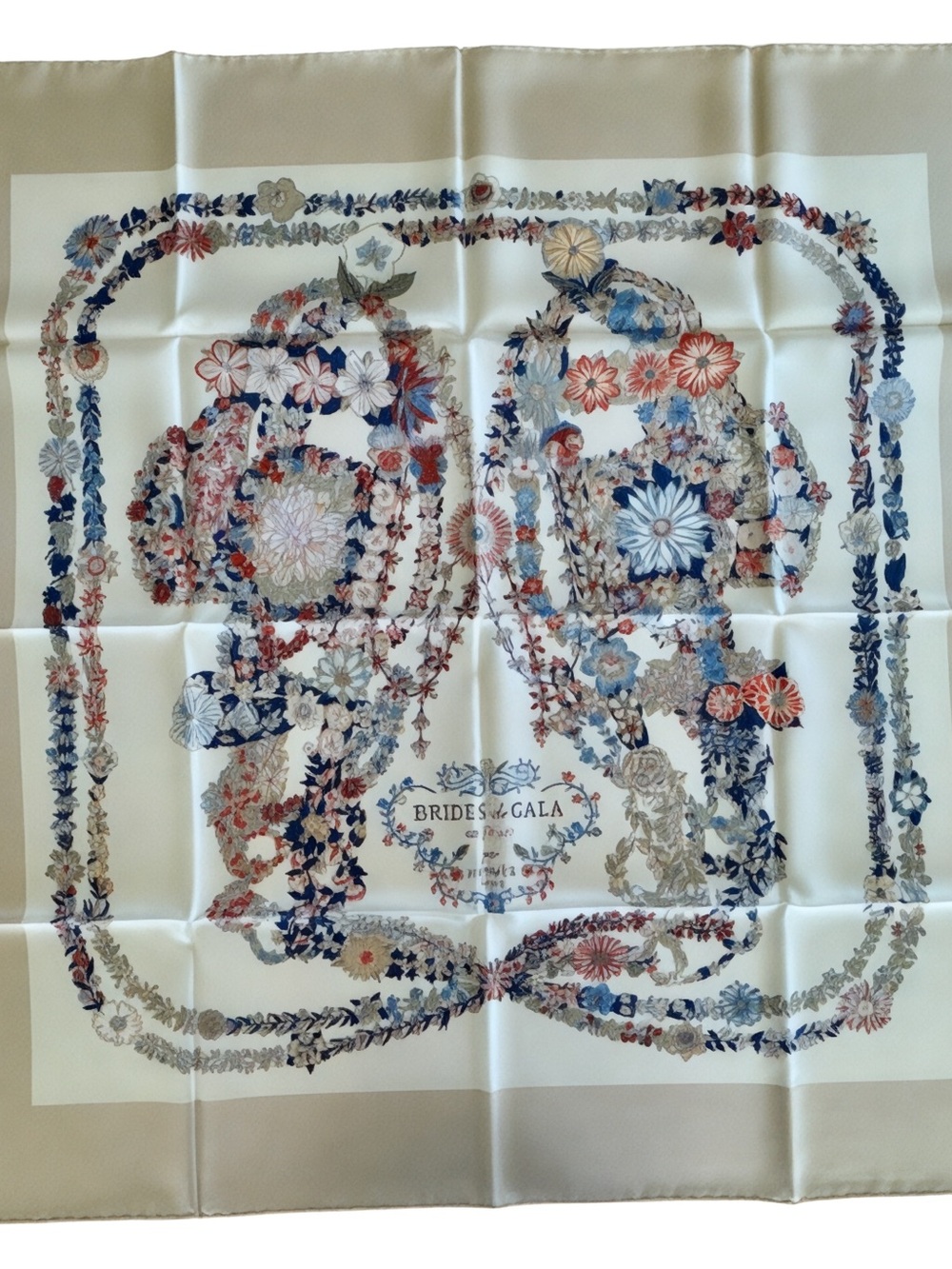 Hermes Brides de Gala Floral Silk Scarf - Blue, Red, Cream